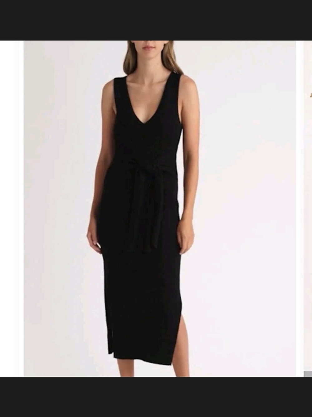 Good American Black V-Neck Tie-Waist Midi Dress